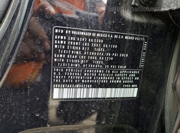 3VV3B7AX3JM002269 2018 VOLKSWAGEN TIGUAN Black Widok naklejki z numerem VIN