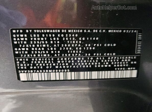 3VV3B7AX3RM099095 2024 VOLKSWAGEN TIGUAN Серый Вид наклейки с VIN-кодом