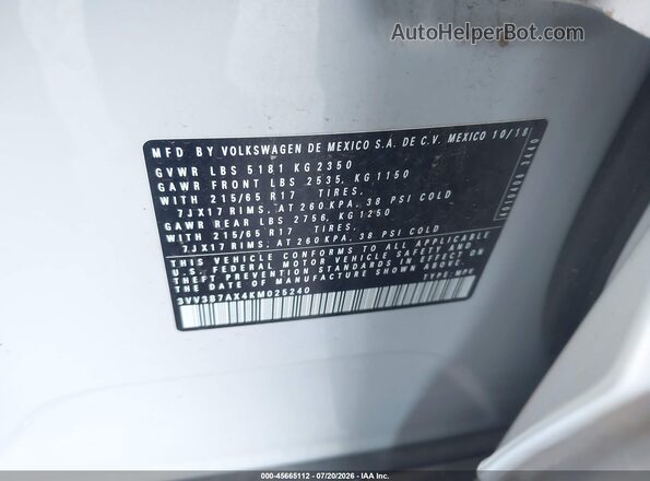 3VV3B7AX4KM025240 2019 VOLKSWAGEN TIGUAN Gray Շարժիչի բաժամունքի տեսք
