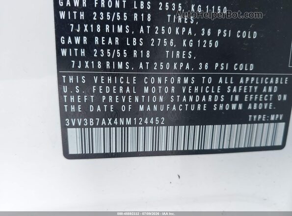 3VV3B7AX4NM124452 2022 VOLKSWAGEN TIGUAN White ძრავის განყოფილების ხედი