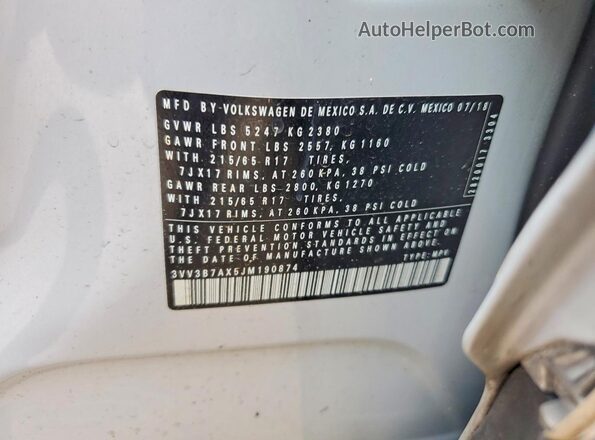 3VV3B7AX5JM190874 2018 VOLKSWAGEN TIGUAN Gray VIN sticker view