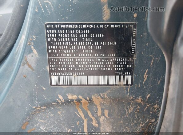 3VV3B7AX5KM079677 2019 VOLKSWAGEN TIGUAN Dark Blue Вид підкапотного простору
