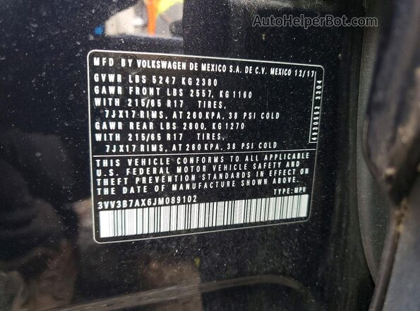 3VV3B7AX6JM089102 2018 VOLKSWAGEN TIGUAN Black Widok naklejki z numerem VIN