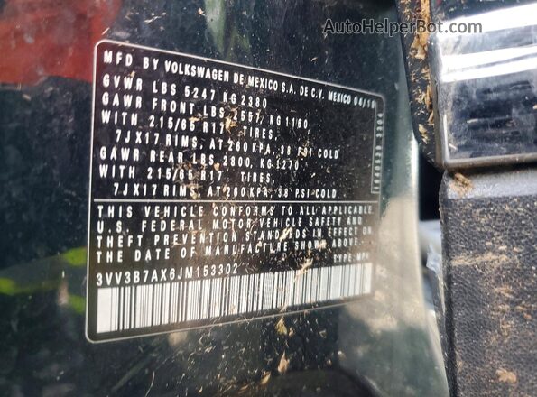 3VV3B7AX6JM153302 2018 VOLKSWAGEN TIGUAN Green Vista de la etiqueta del VIN