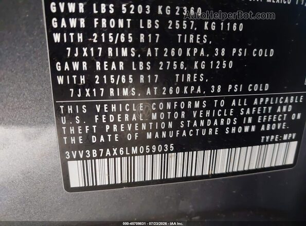 3VV3B7AX6LM059035 2020 VOLKSWAGEN TIGUAN Серебряный Вид подкапотного пространства