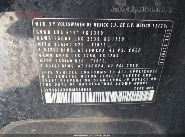 3VV3B7AX6MM049980 2021 VOLKSWAGEN TIGUAN Black Շարժիչի բաժամունքի տեսք