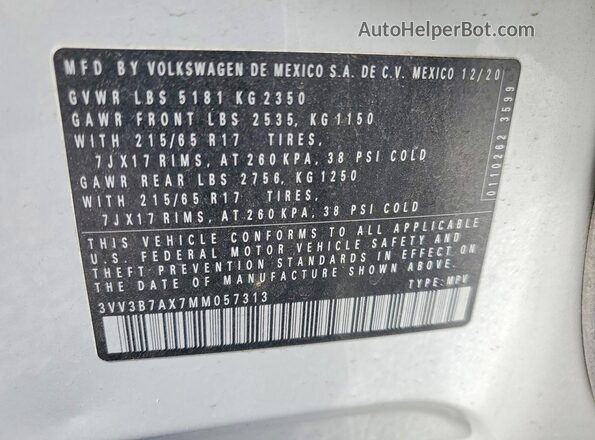 3VV3B7AX7MM057313 2021 VOLKSWAGEN TIGUAN White Vista del compartimento del motor
