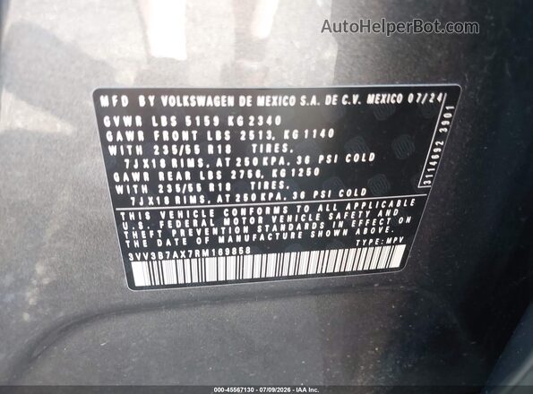 3VV3B7AX7RM169858 2024 VOLKSWAGEN TIGUAN Gray ძრავის განყოფილების ხედი