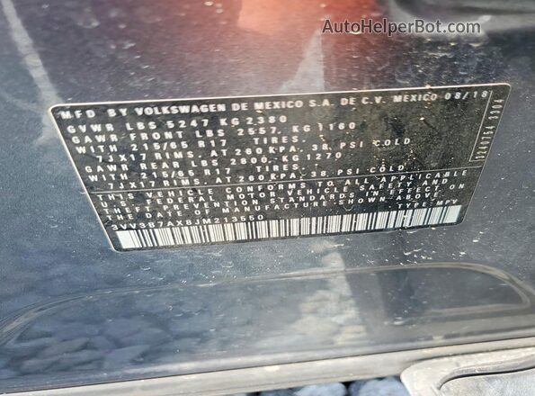 3VV3B7AX8JM213550 2018 VOLKSWAGEN TIGUAN Gray Widok komory silnika
