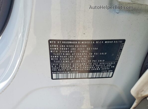 3VV3B7AX9LM018334 2020 VOLKSWAGEN TIGUAN White სალონის 360-გრადუსიანი ხედი