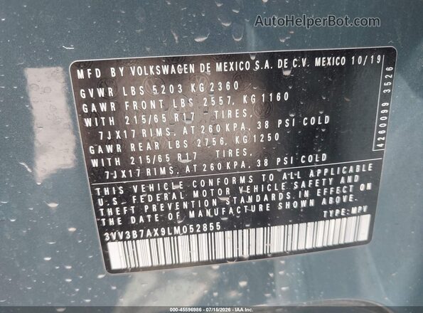 3VV3B7AX9LM052855 2020 VOLKSWAGEN TIGUAN Зеленый Вид подкапотного пространства
