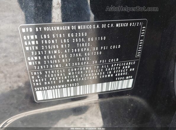 3VV3B7AX9MM078633 2021 VOLKSWAGEN TIGUAN Black Շարժիչի բաժամունքի տեսք
