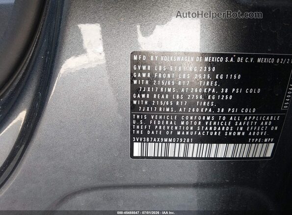 3VV3B7AX9MM079281 2021 VOLKSWAGEN TIGUAN Gray Engine compartment view