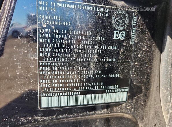 3VV4B7AX0JM185604 2018 VOLKSWAGEN TIGUAN Черный Вид подкапотного пространства
