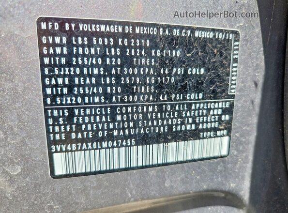 3VV4B7AX6LM047455 2020 VOLKSWAGEN TIGUAN Серебряный Панорамный вид салона 360°