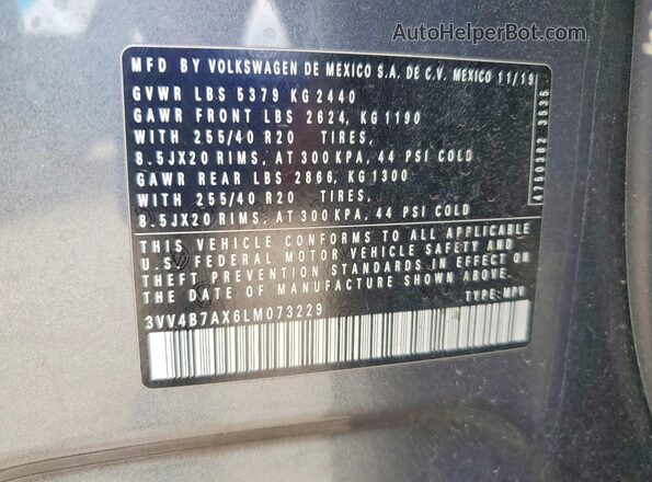 3VV4B7AX6LM073229 2020 VOLKSWAGEN TIGUAN Gray VIN sticker view