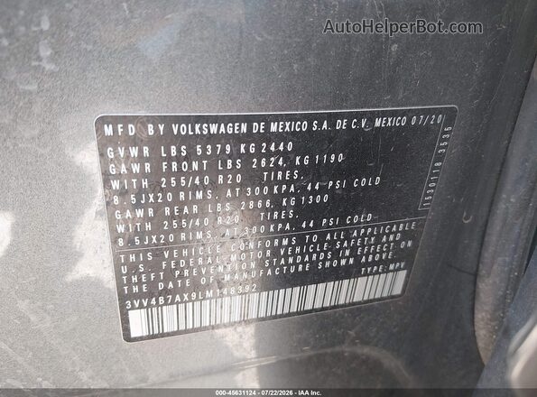 3VV4B7AX9LM148392 2020 VOLKSWAGEN TIGUAN Gray Vista del compartimento del motor