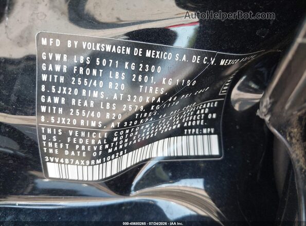 3VV4B7AX9RM106281 2024 VOLKSWAGEN TIGUAN Black Engine compartment view