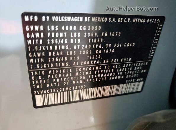 3VV4C7B22TM013190 2026 VOLKSWAGEN TAOS Blue Սալոնի 360 աստիճան տեսք
