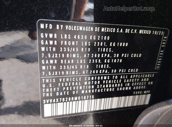 3VV4X7B28RM018715 2024 VOLKSWAGEN TAOS Black ძრავის განყოფილების ხედი