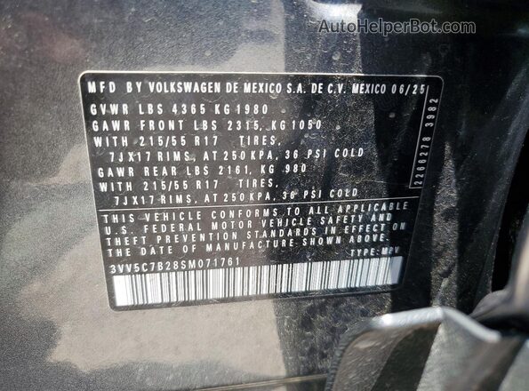 3VV5C7B28SM071761 2025 VOLKSWAGEN TAOS Gray VIN კოდის სტიკერის ხედი
