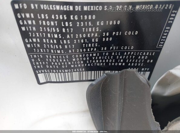 3VV5C7B2XSM024554 2025 VOLKSWAGEN TAOS White Вид підкапотного простору