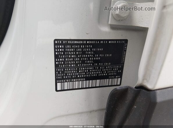 3VV5X7B21RM068005 2024 VOLKSWAGEN TAOS Белый Вид подкапотного пространства