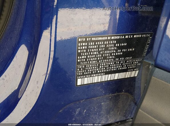 3VV5X7B21RM099383 2024 VOLKSWAGEN TAOS Blue ძრავის განყოფილების ხედი