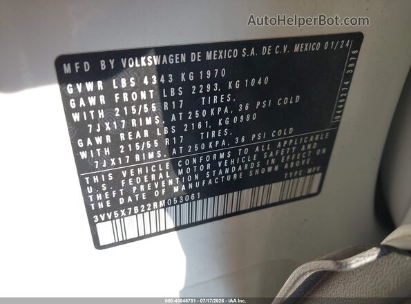 3VV5X7B22RM053061 2024 VOLKSWAGEN TAOS White ძრავის განყოფილების ხედი