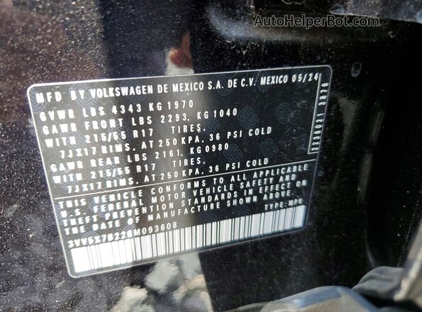 3VV5X7B22RM093608 2024 VOLKSWAGEN TAOS Black VIN sticker view
