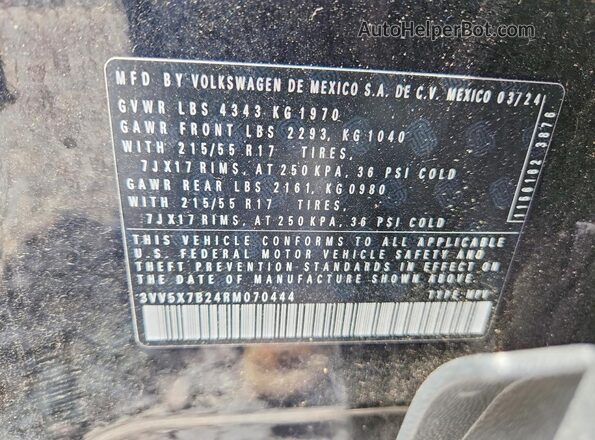3VV5X7B24RM070444 2024 VOLKSWAGEN TAOS Black Vista de la etiqueta del VIN