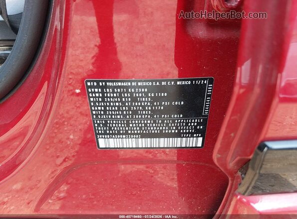 3VV8B7AX0RM229002 2024 VOLKSWAGEN TIGUAN Красный Вид подкапотного пространства