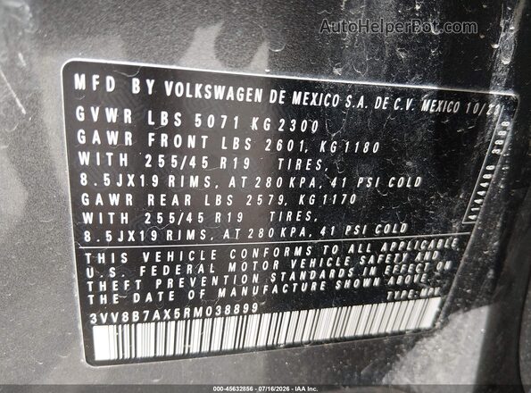 3VV8B7AX5RM038899 2024 VOLKSWAGEN TIGUAN Gray Вид підкапотного простору
