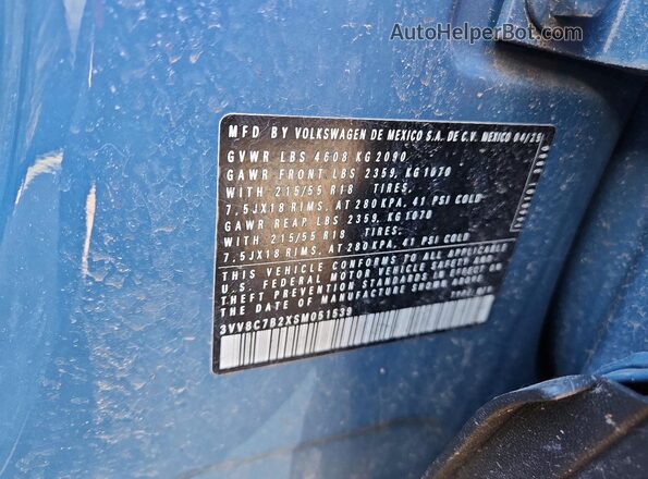 3VV8C7B2XSM051539 2025 VOLKSWAGEN TAOS Blue VIN sticker view