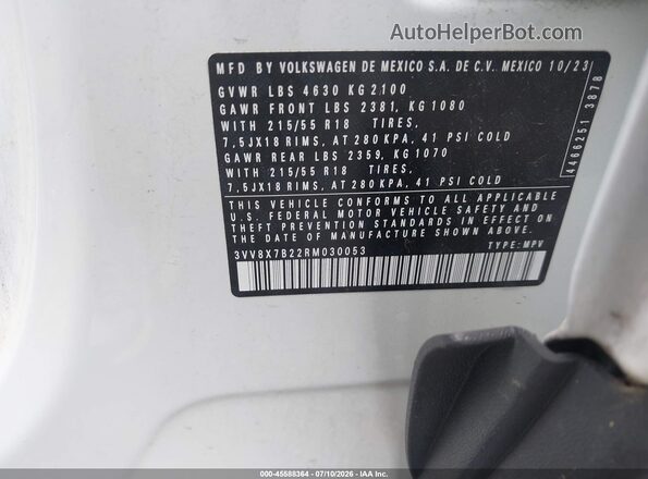 3VV8X7B22RM030053 2024 VOLKSWAGEN TAOS White Շարժիչի բաժամունքի տեսք