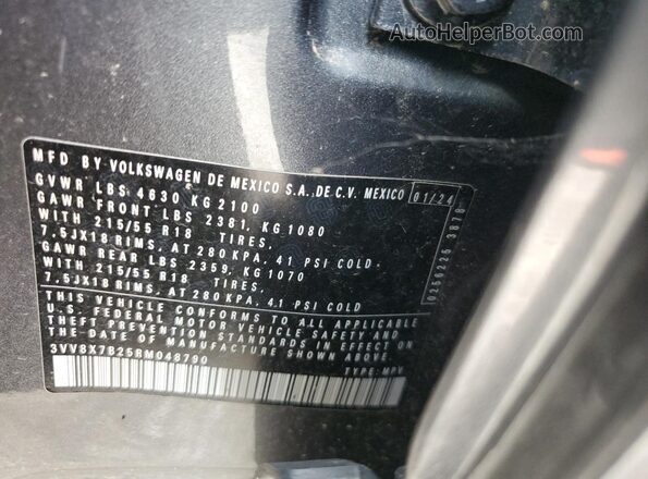 3VV8X7B25RM048790 2024 VOLKSWAGEN TAOS Серый Вид наклейки с VIN-кодом