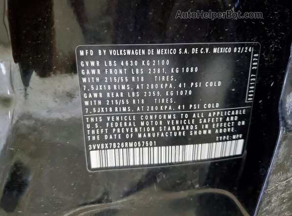 3VV8X7B26RM057501 2024 VOLKSWAGEN TAOS Black VIN կոդի պիտակի տեսք