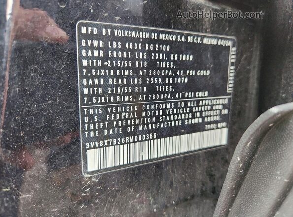 3VV8X7B26RM080356 2024 VOLKSWAGEN TAOS Черный Вид наклейки с VIN-кодом