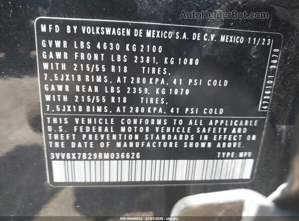 3VV8X7B29RM036626 2024 VOLKSWAGEN TAOS Black Вид підкапотного простору