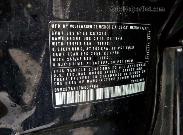 3VVCB7AX1PM032864 2023 VOLKSWAGEN TIGUAN Black VIN sticker view