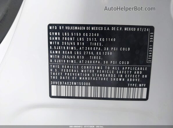 3VVCB7AX2RM155088 2024 VOLKSWAGEN TIGUAN White Engine compartment view