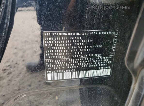 3VVCB7AX3NM109621 2022 VOLKSWAGEN TIGUAN Black VIN კოდის სტიკერის ხედი
