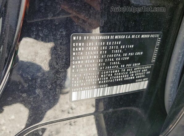 3VVCB7AX3PM118693 2023 VOLKSWAGEN TIGUAN Black Vista de la etiqueta del VIN