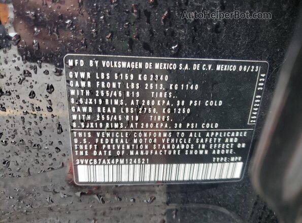 3VVCB7AX4PM124521 2023 VOLKSWAGEN TIGUAN Черный Вид наклейки с VIN-кодом