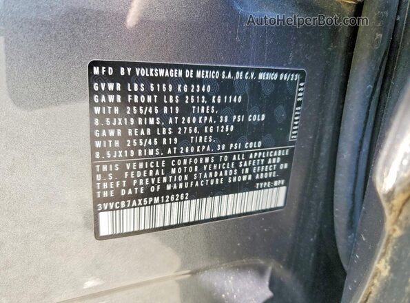 3VVCB7AX5PM126262 2023 VOLKSWAGEN TIGUAN Серый Вид наклейки с VIN-кодом