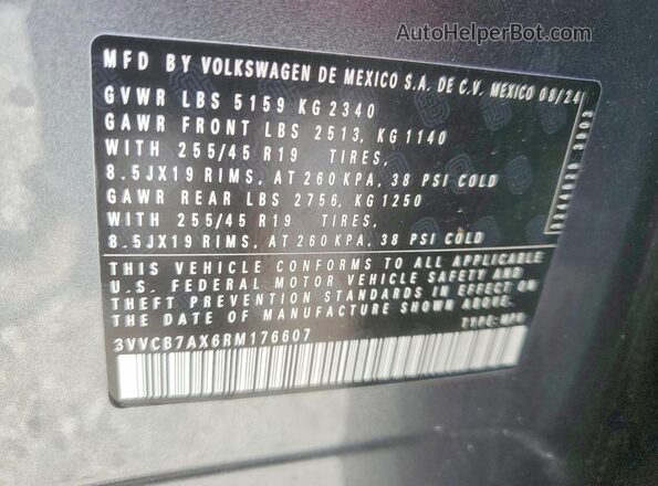 3VVCB7AX6RM176607 2024 VOLKSWAGEN TIGUAN Gray Vista de la etiqueta del VIN
