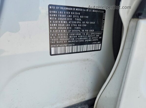 3VVCB7AX8PM138079 2023 VOLKSWAGEN TIGUAN White Vista de la etiqueta del VIN
