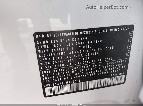 3VVCB7AX9RM192056 2024 VOLKSWAGEN TIGUAN Белый Вид подкапотного пространства