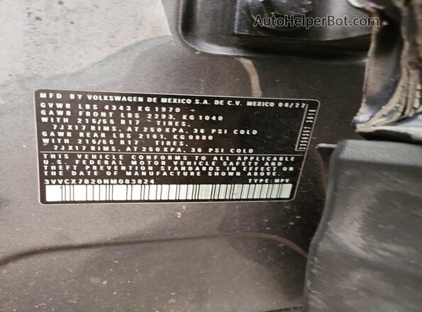 3VVCX7B20NM083824 2022 VOLKSWAGEN TAOS Серый Вид наклейки с VIN-кодом