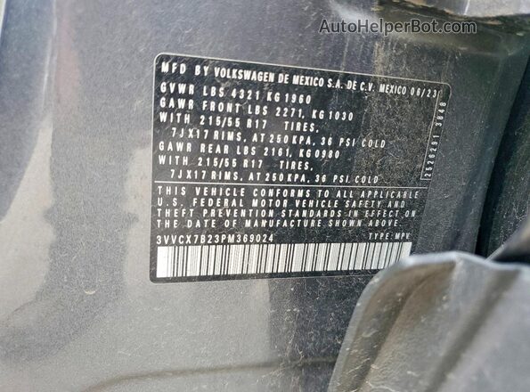 3VVCX7B23PM369024 2023 VOLKSWAGEN TAOS Gray Widok naklejki z numerem VIN